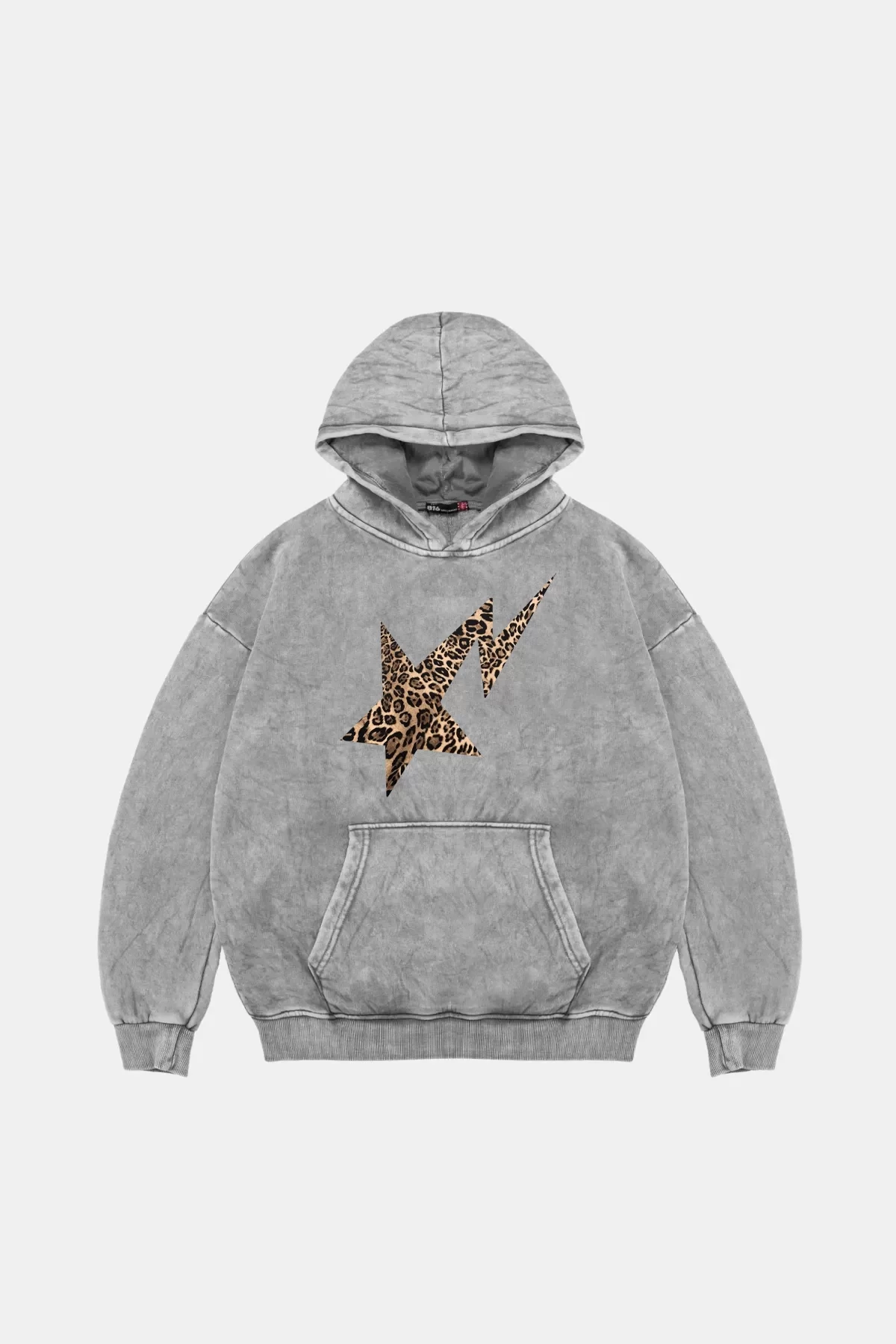 Leopar Falling Star Baskılı Oversize Unisex Premium Yıkamalı Beyaz Hoodie