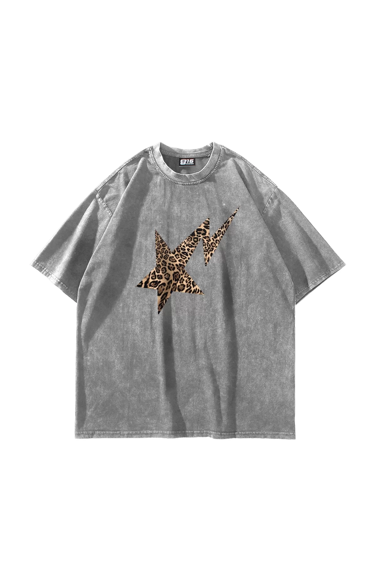 Leopar Falling Star Baskılı Oversize Unisex Premium Yıkamalı Beyaz Tshirt