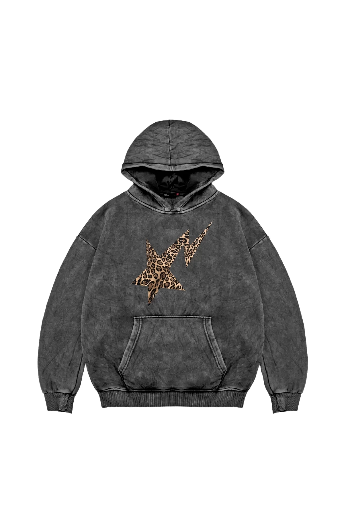 Leopar Falling Star Baskılı Oversize Unisex Premium Yıkamalı Siyah Hoodie