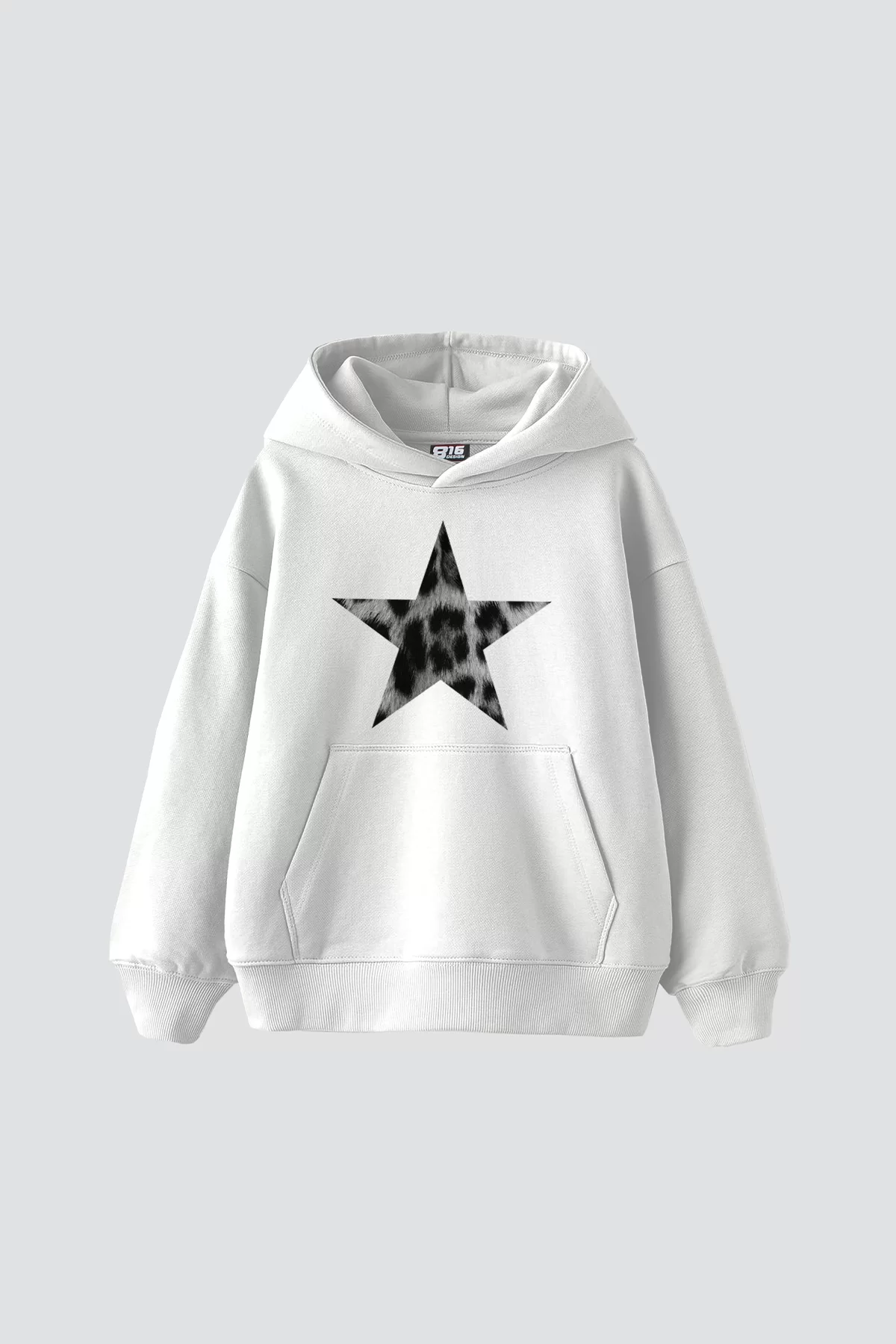 Leopar Starz V2 Baskılı Oversize Unisex Premium Beyaz Hoodie