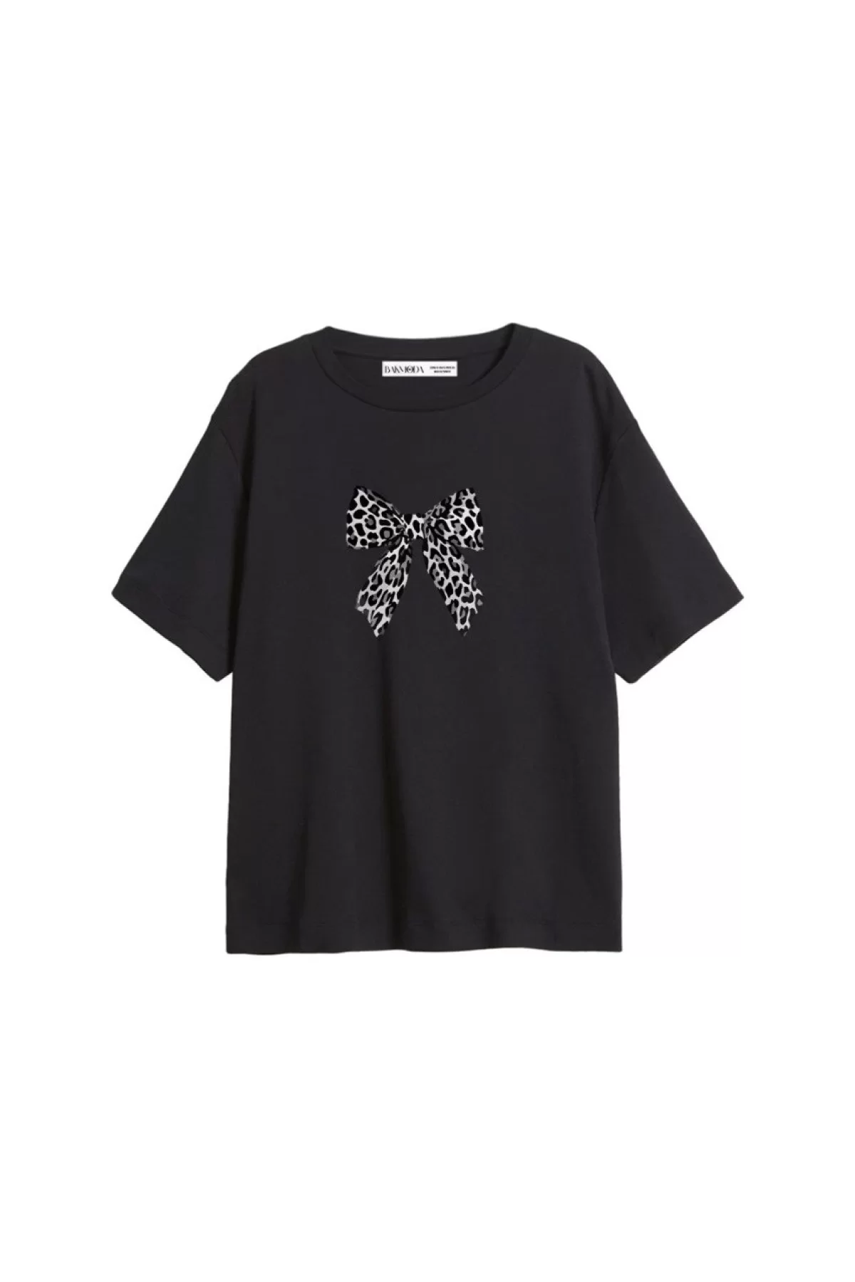 Leopar V2 Baskılı Relaxed Fit Siyah Kadın Tshirt