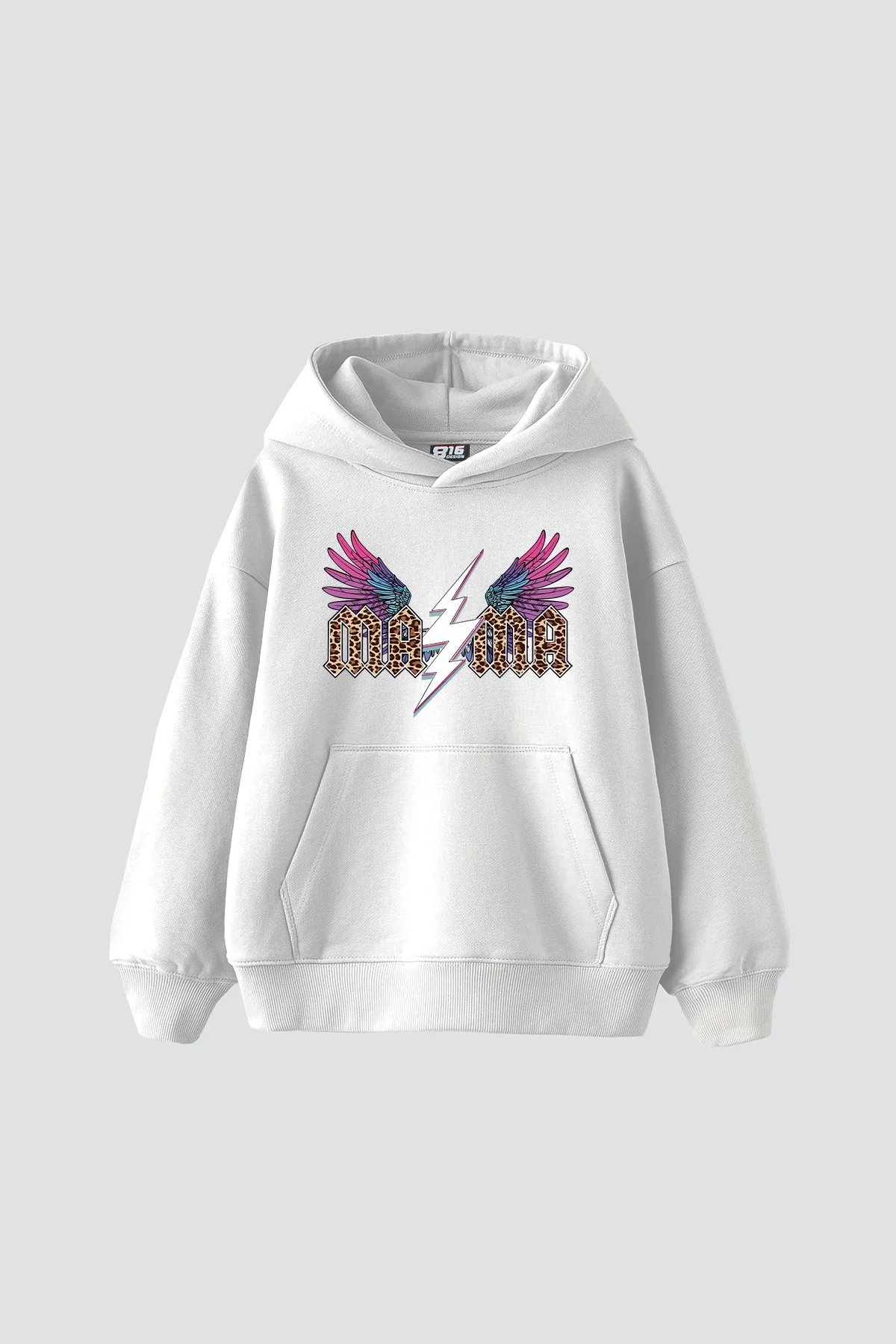 Leopard Mama Baskılı Oversize Unisex Beyaz Hoodie