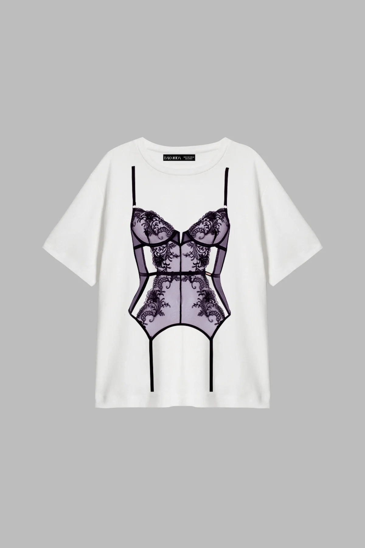 Lingeries Mor Baskılı Relaxed Fit Beyaz Kadın Tshirt