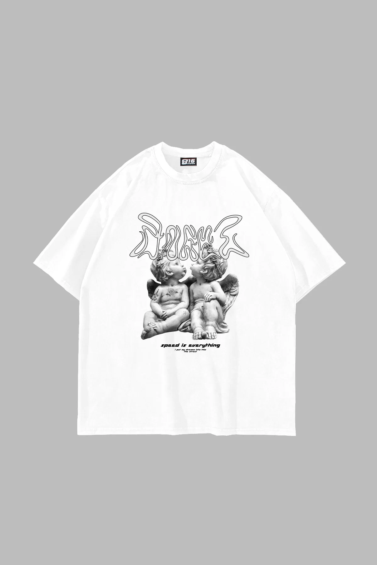 Little Angel Baskılı Oversize Unisex Beyaz Tshirt