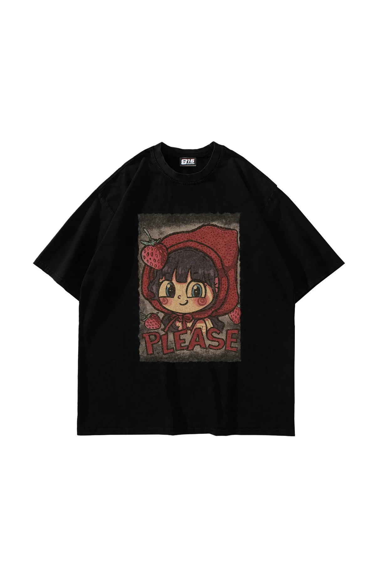 Little Red Riding Hood Baskılı Oversize Unisex Siyah Tshirt