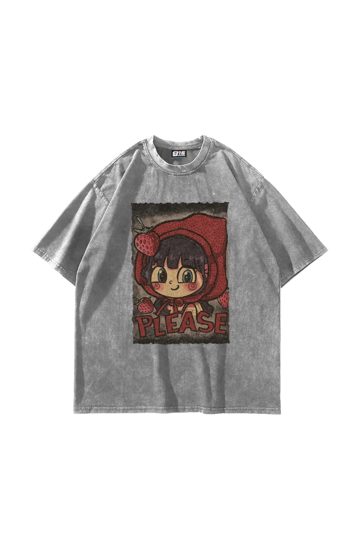 Little Red Riding Hood Baskılı Oversize Unisex Yıkamalı Beyaz Tshirt