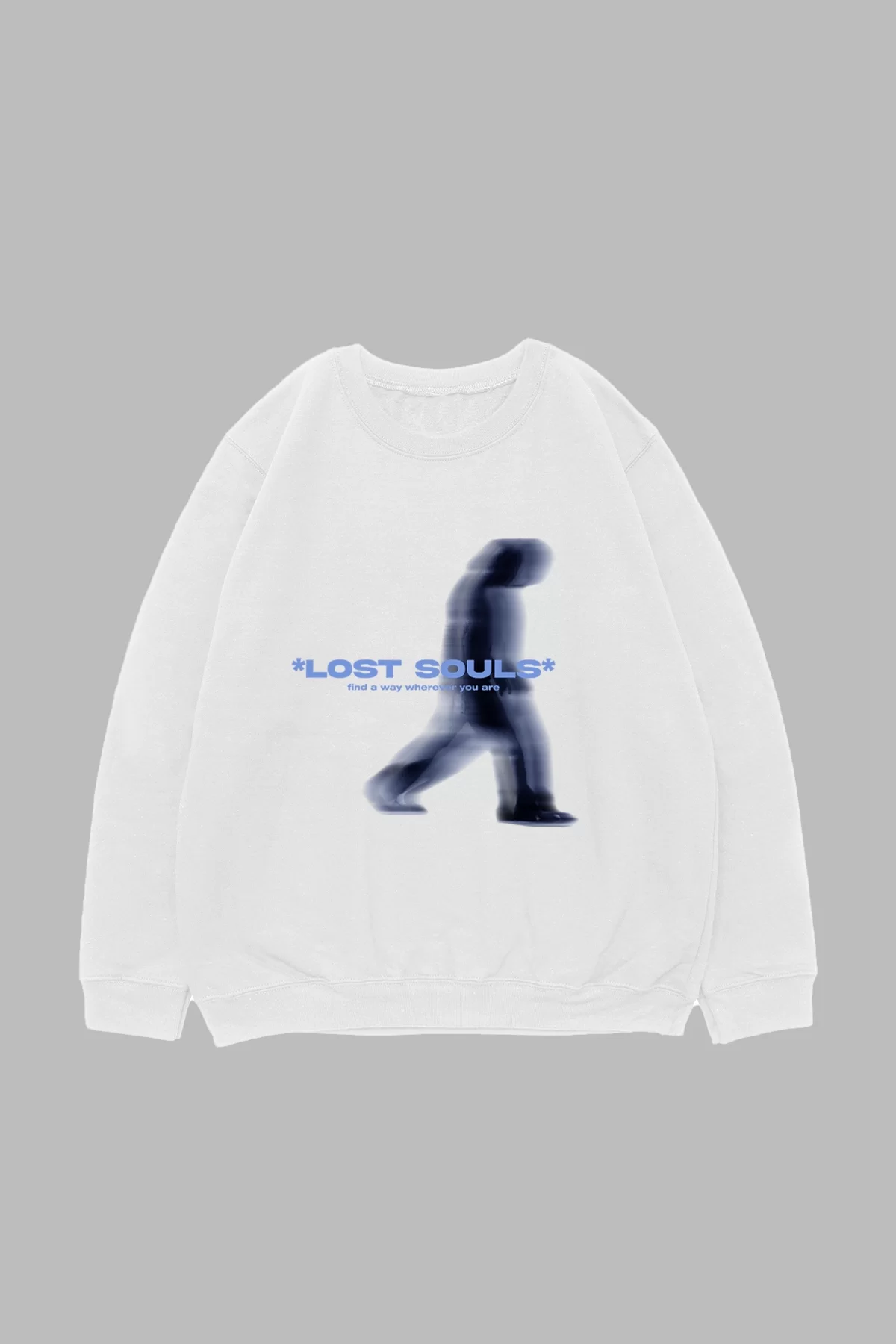 Lost Souls Baskılı Beyaz Oversize Unisex Sweatshirt