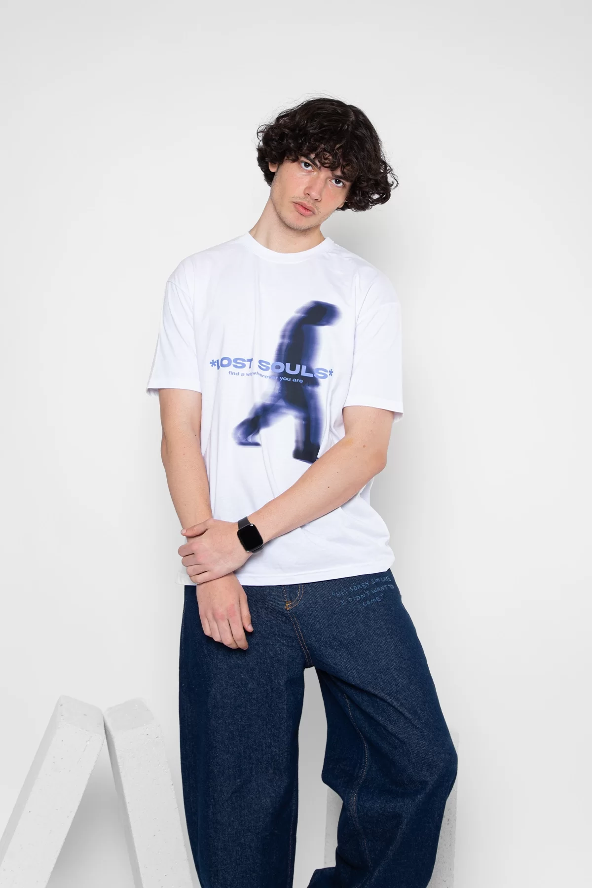 Lost Souls Baskılı Beyaz Unisex Oversize Tshirt