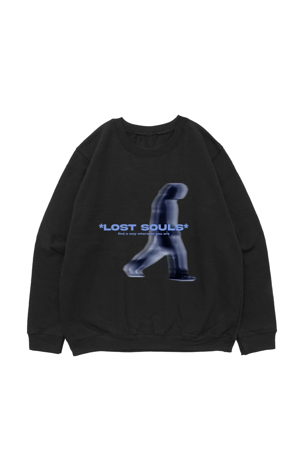 Lost Souls Baskılı Siyah Oversize Unisex Sweatshirt