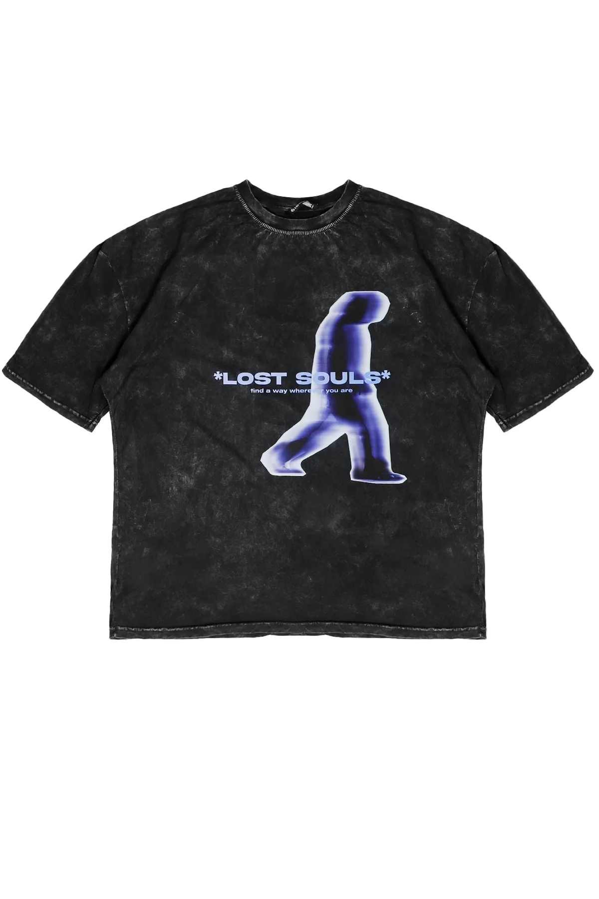 Lost Souls Baskılı Yıkamalı Siyah Unisex Oversize Tshirt