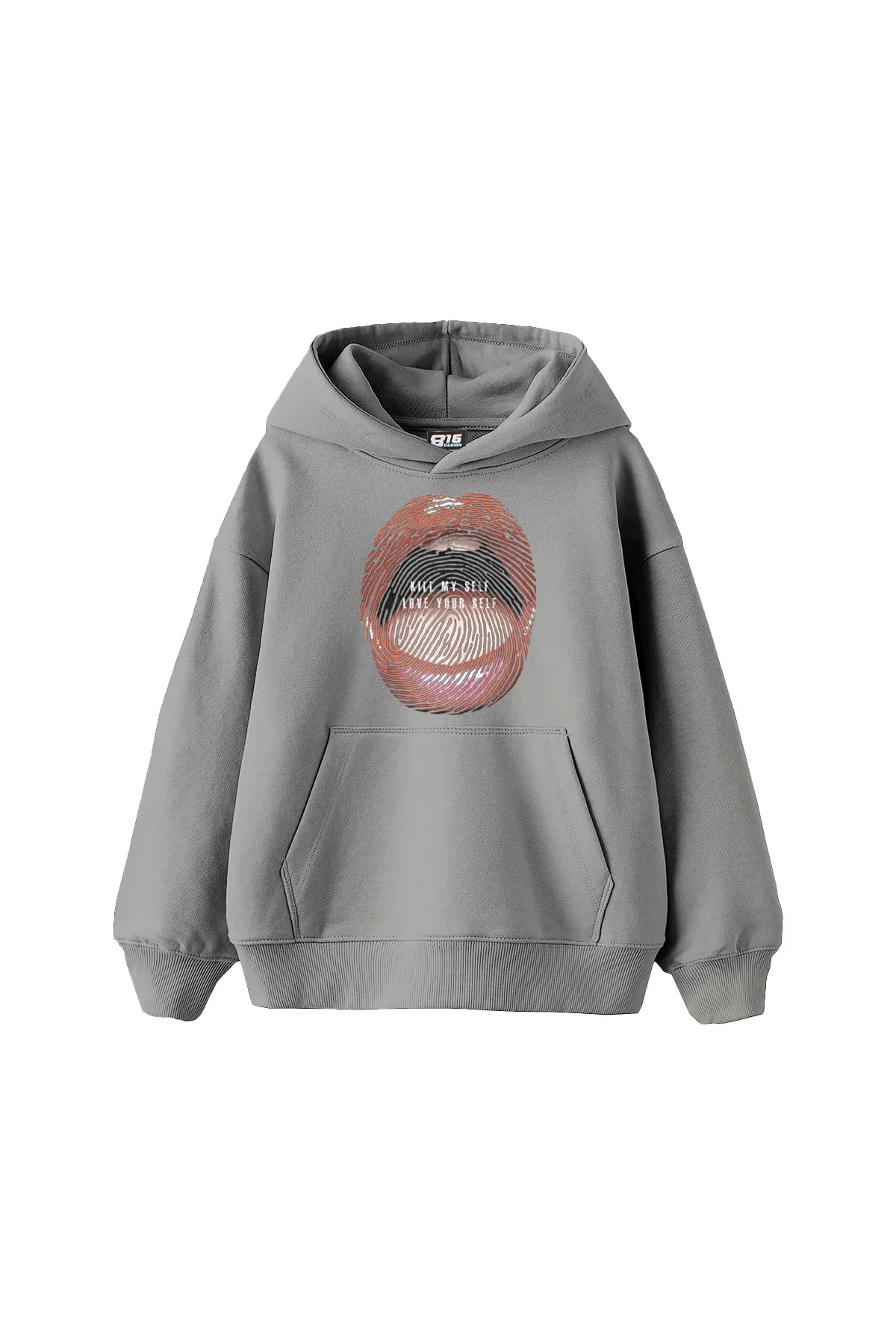 Love Your Self Baskılı Oversize Unisex Gri Hoodie