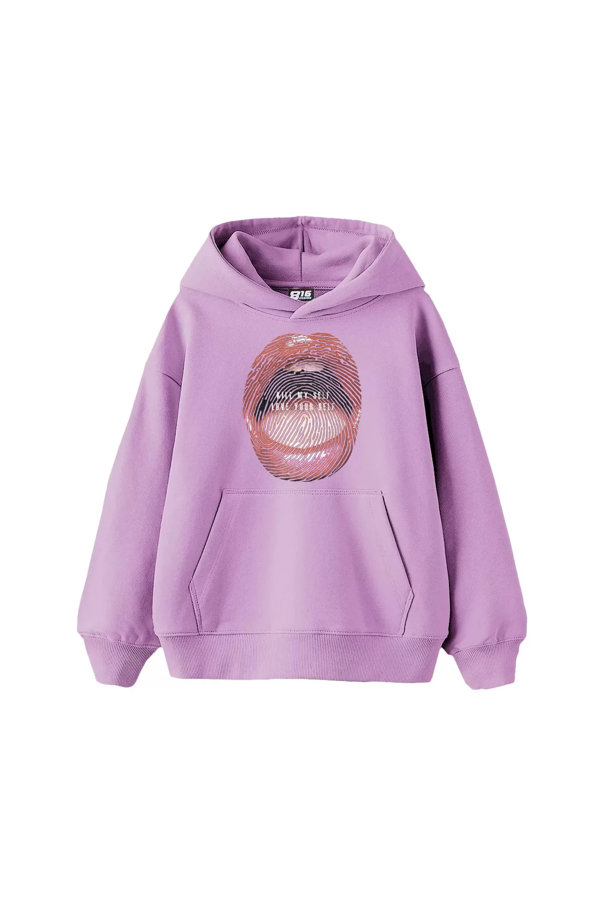 Love Your Self Baskılı Oversize Unisex Mor Hoodie