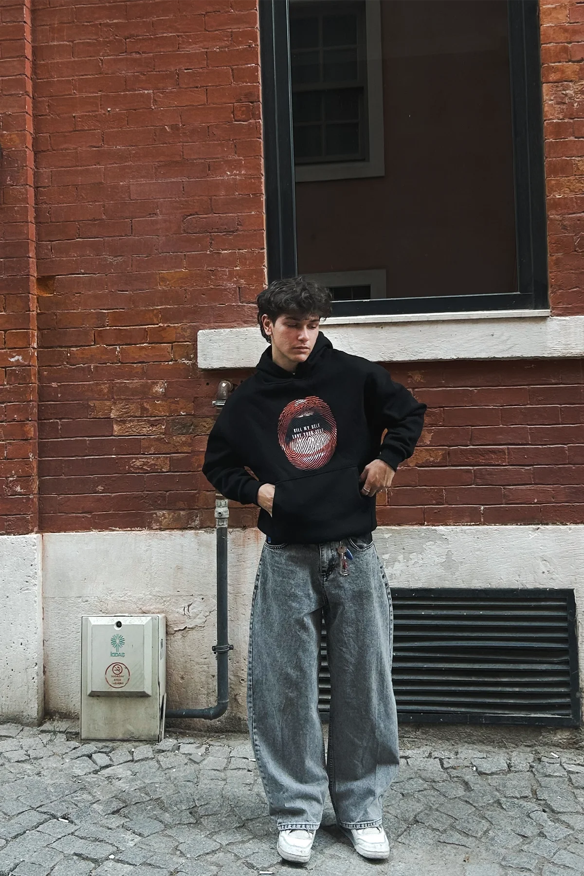 Love Your Self Baskılı Oversize Unisex Siyah Hoodie