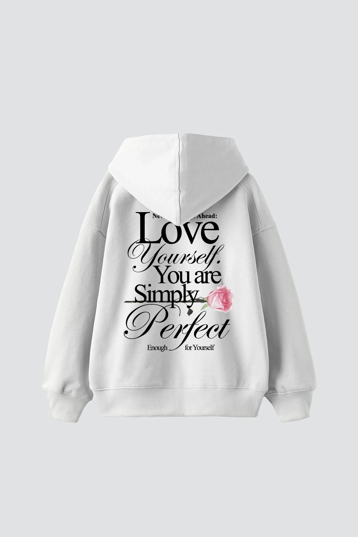 Love Yourself V2 Baskılı Oversize Unisex Beyaz Hoodie