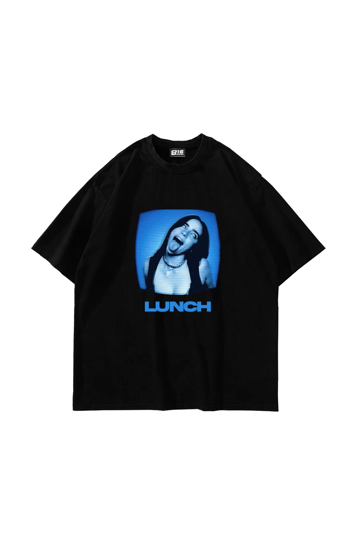 Lunch Baskılı Oversize Unisex Siyah Tshirt