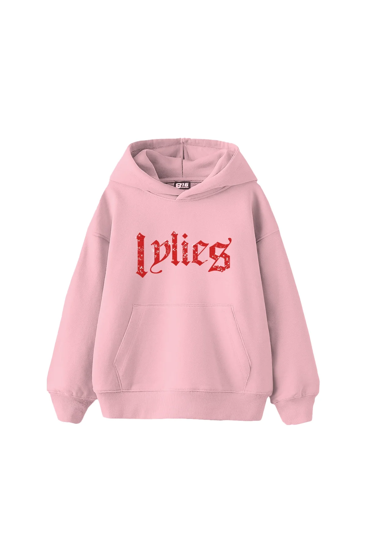 Lylies Kırmızı Taş Baskılı Oversize Unisex Pembe Hoodie