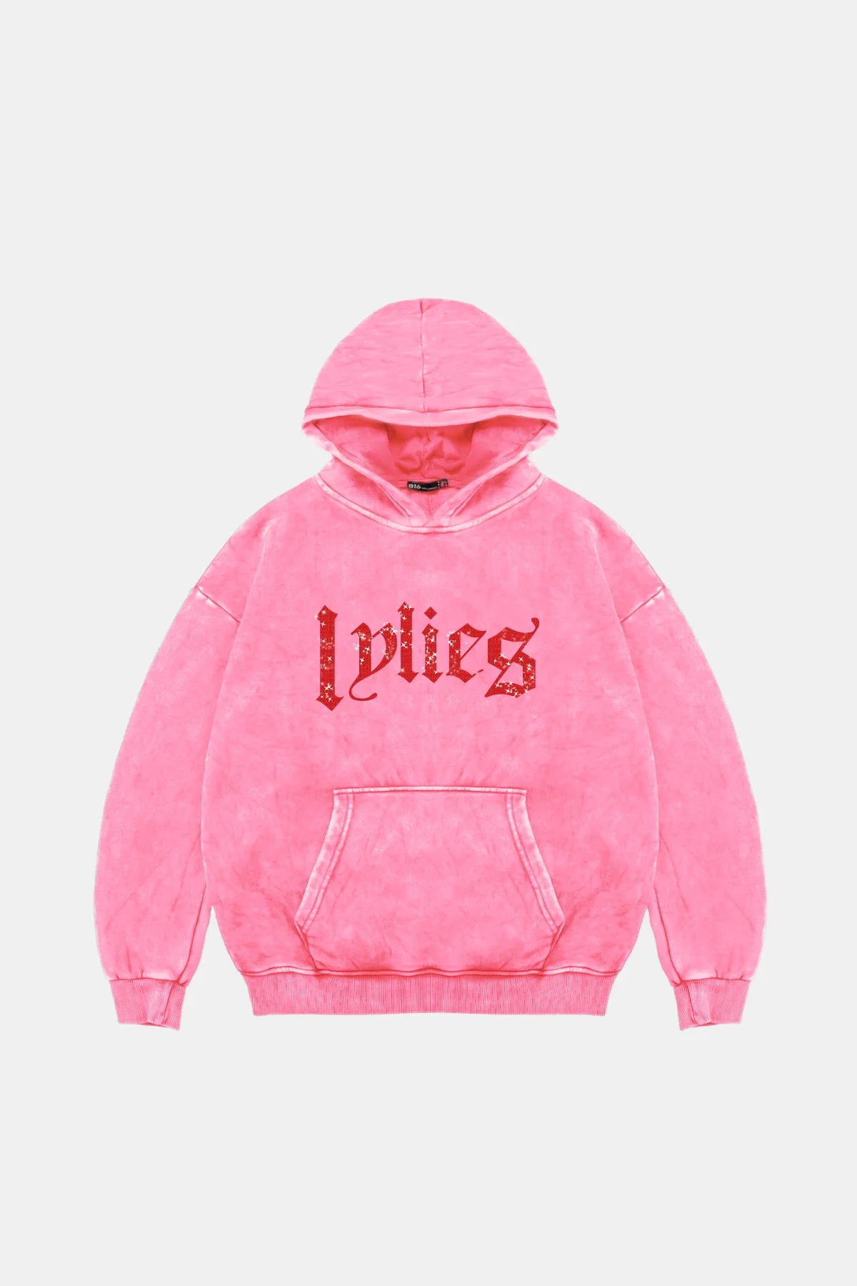 Lylies Kırmızı Taş Baskılı Oversize Unisex Yıkamalı Pembe Hoodie