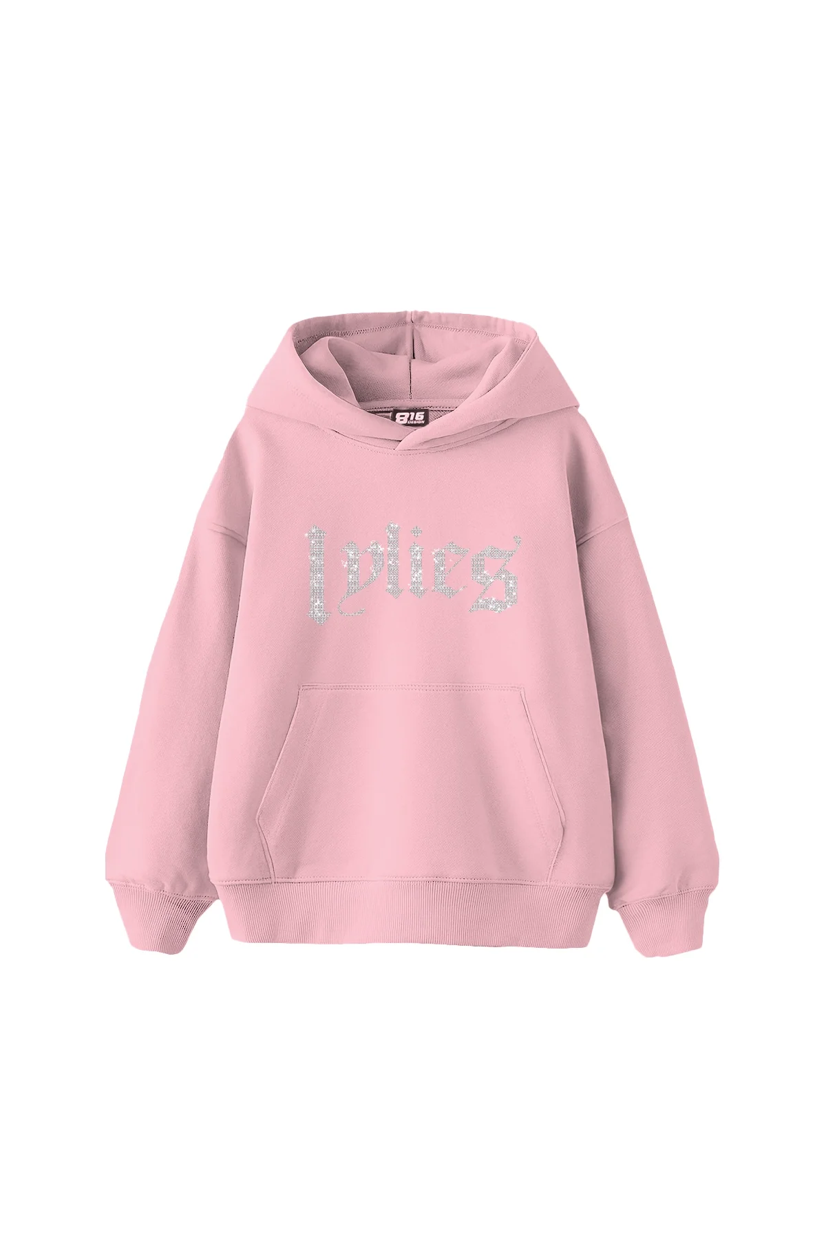 Lylies Taş Baskılı Oversize Unisex Pembe Hoodie
