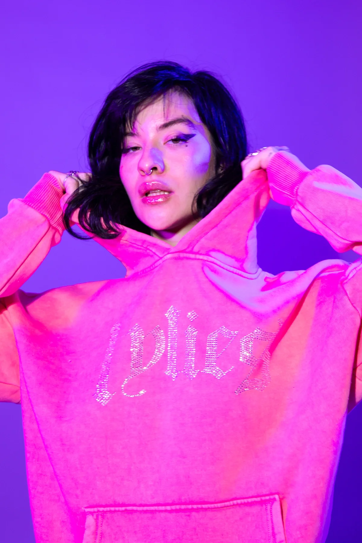 Lylies Taş Baskılı Oversize Unisex Yıkamalı Pembe Hoodie