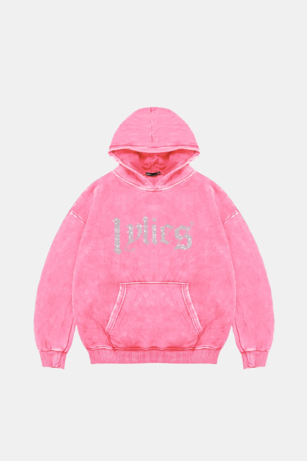 Lylies Taş Baskılı Oversize Unisex Yıkamalı Pembe Hoodie