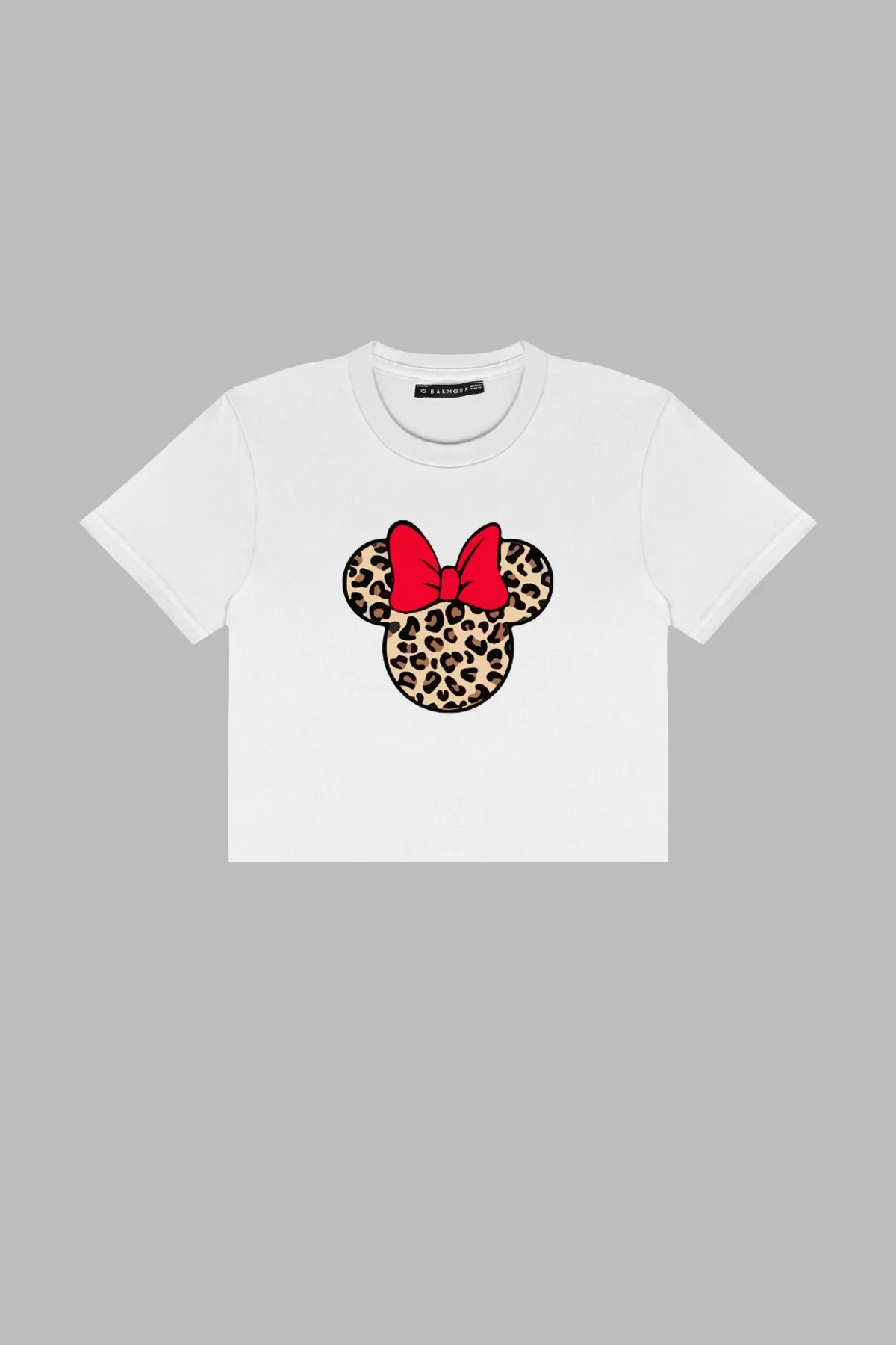 M. Mouse Baskılı Beyaz Crop Top