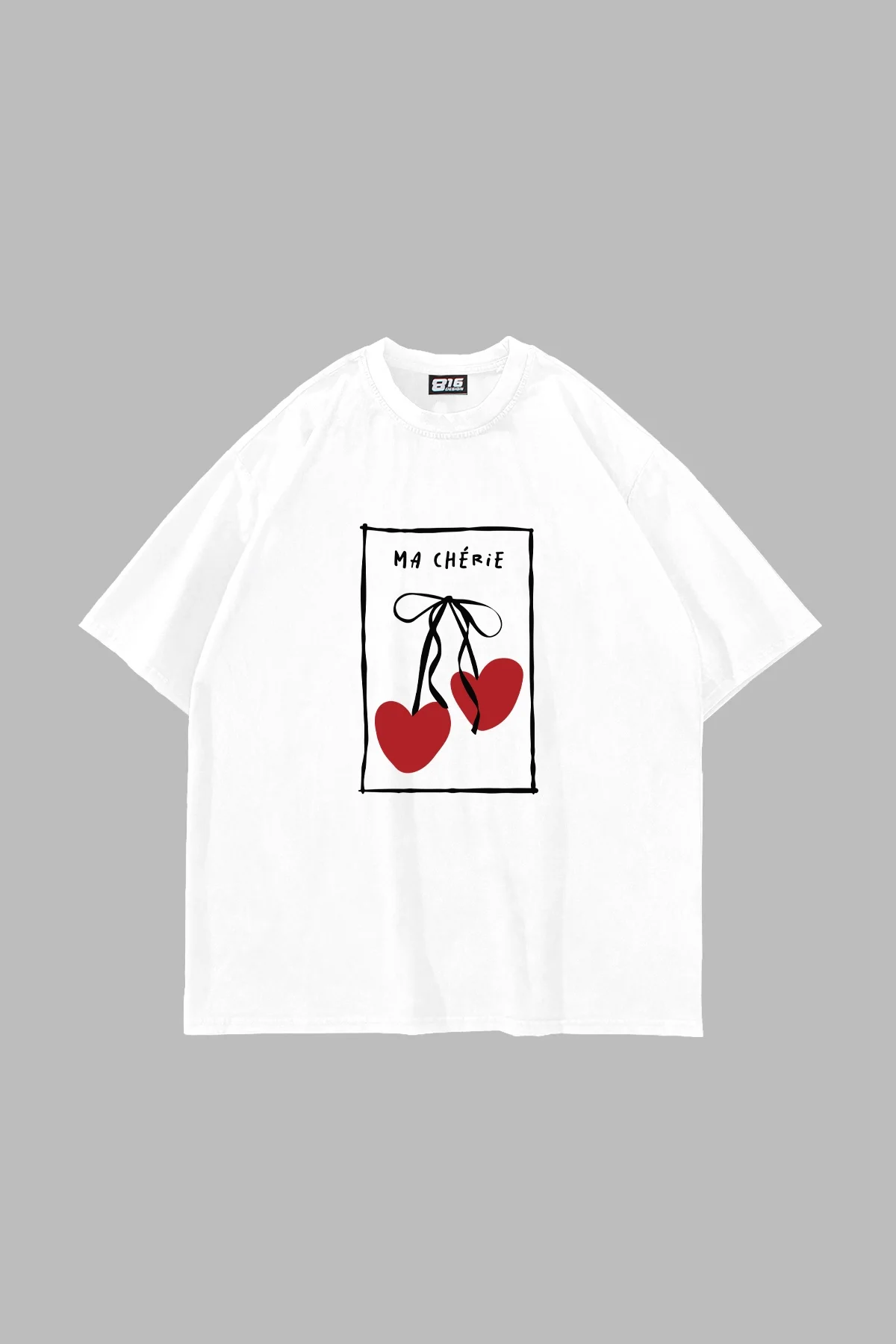 Ma Cherie Baskılı Oversize Unisex Beyaz Tshirt