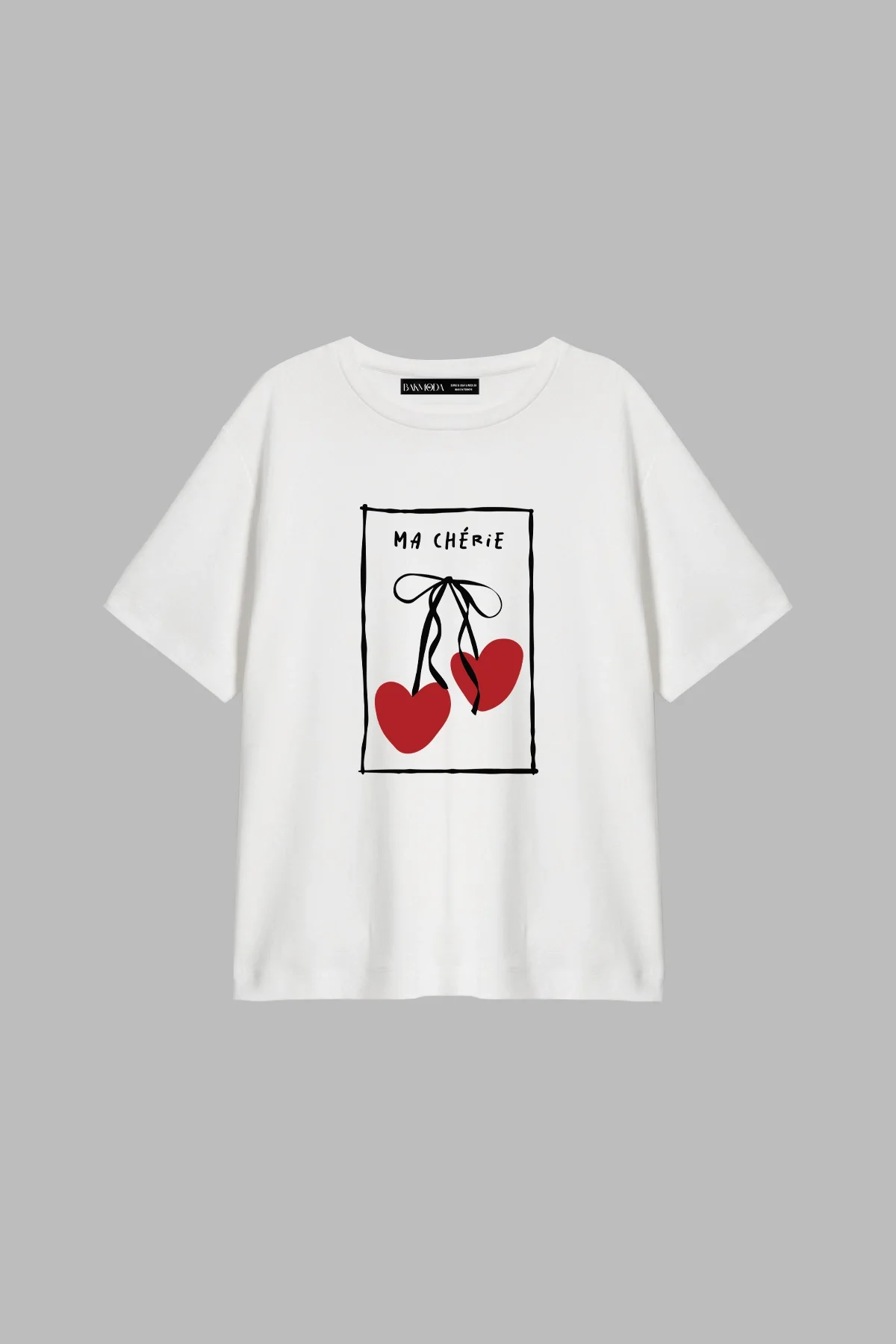 Ma Cherie Baskılı Relaxed Fit Beyaz Kadın Tshirt