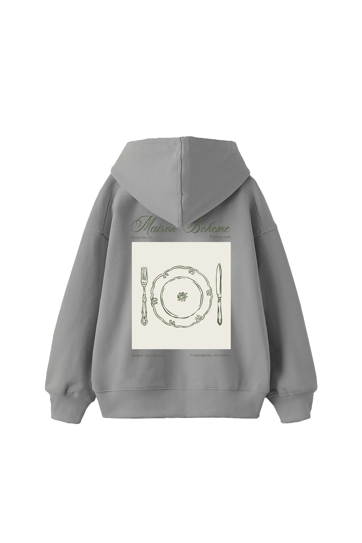 Maison Boheme Baskılı Oversize Unisex Gri Hoodie