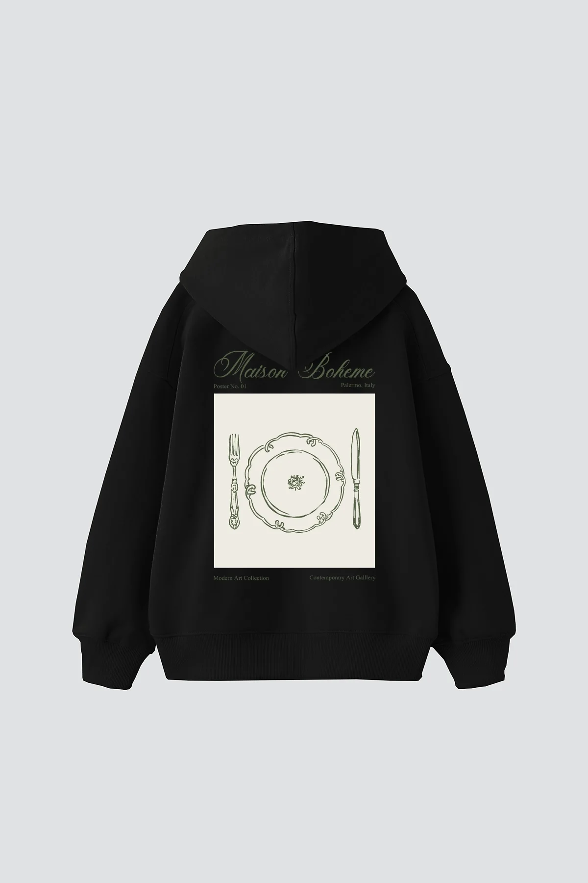 Maison Boheme Baskılı Oversize Unisex Siyah Hoodie