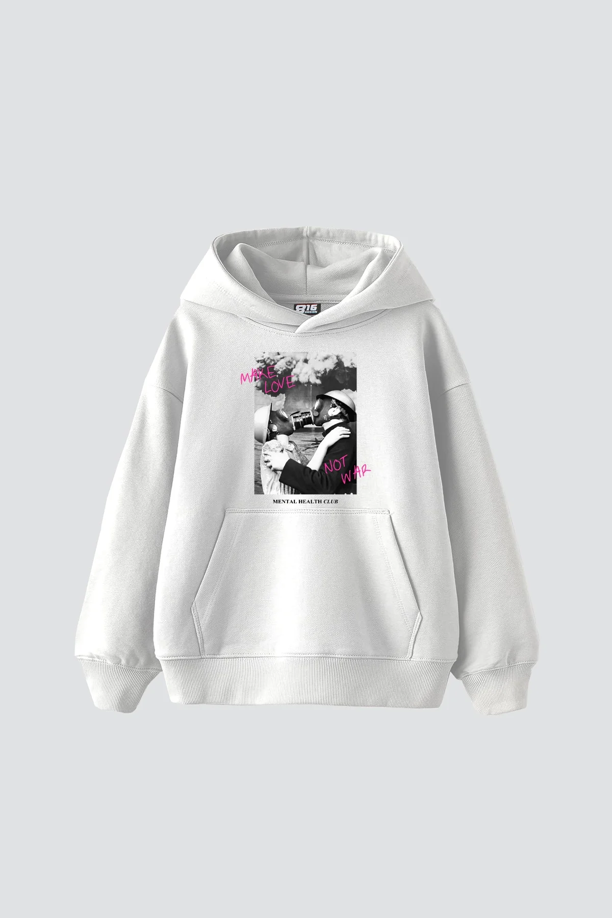 Make Love Not War Vintage Baskılı Oversize Unisex Beyaz Hoodie