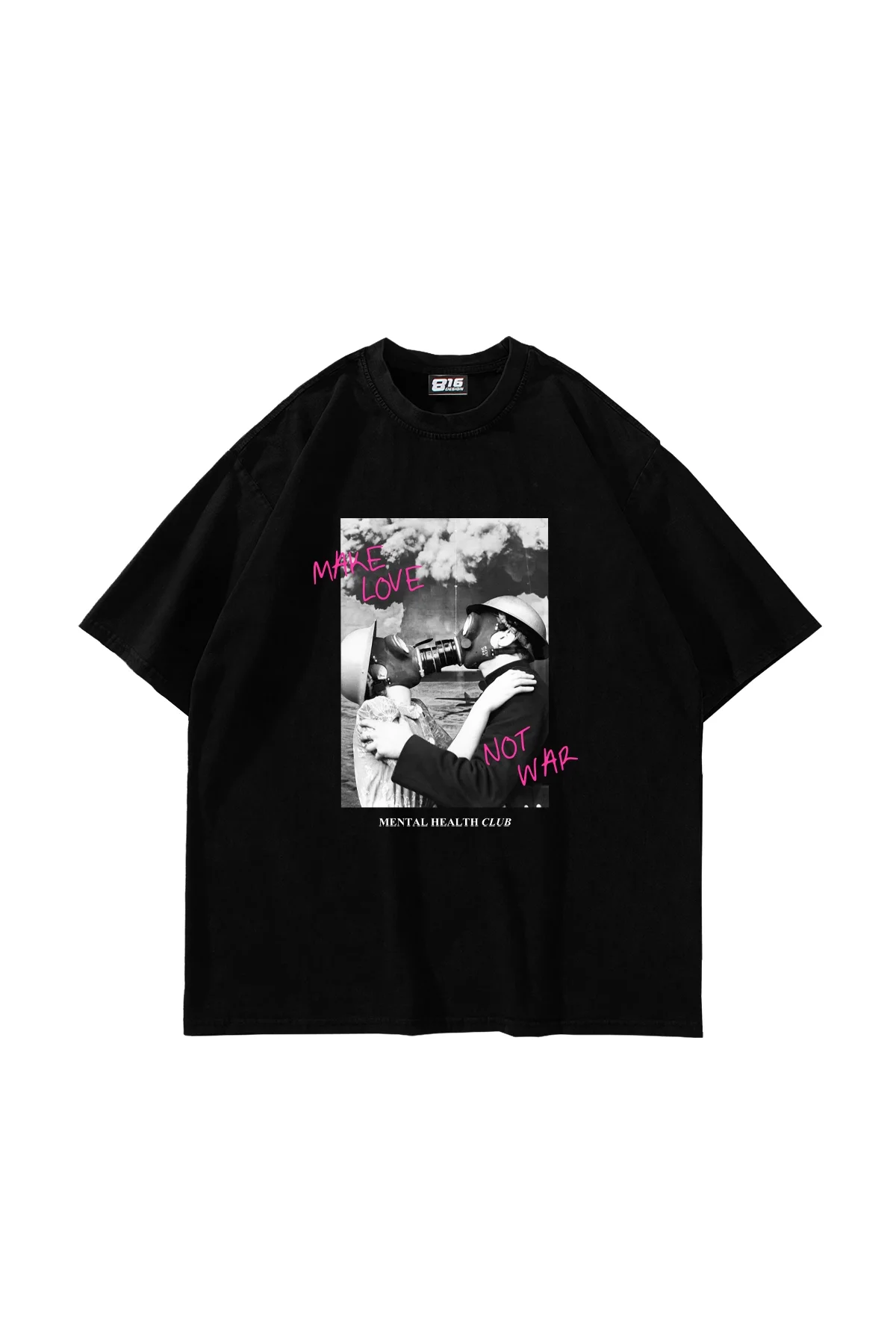 Make Love Not War Vintage Baskılı Oversize Unisex Siyah Tshirt