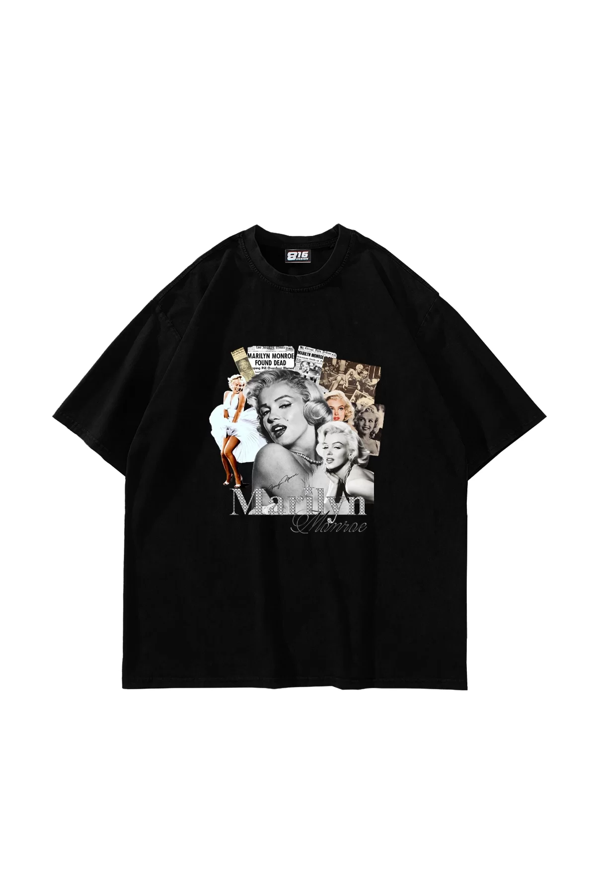 Marilyn Monroe Baskılı Oversize Unisex Siyah Tshirt
