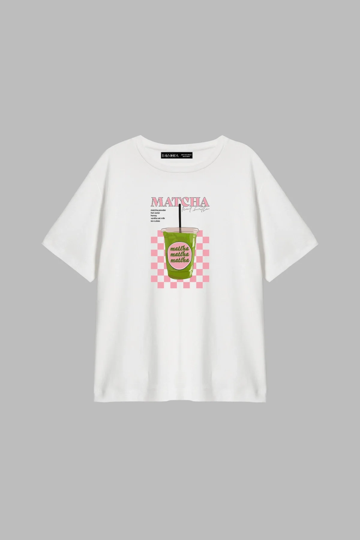 Matcha Iced Latte Baskılı Relaxed Fit Beyaz Kadın Tshirt