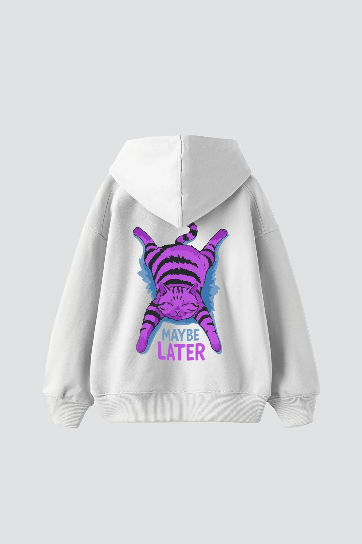 Maybe Later Baskılı Oversize Unisex Beyaz Hoodie