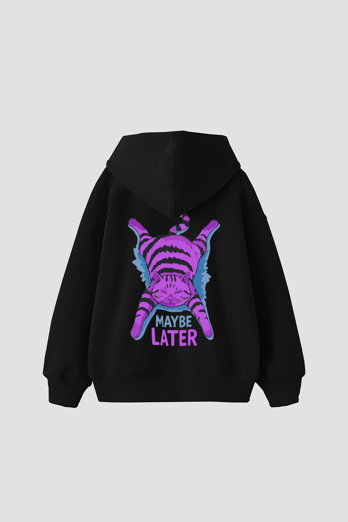 Maybe Later Baskılı Oversize Unisex Siyah Hoodie