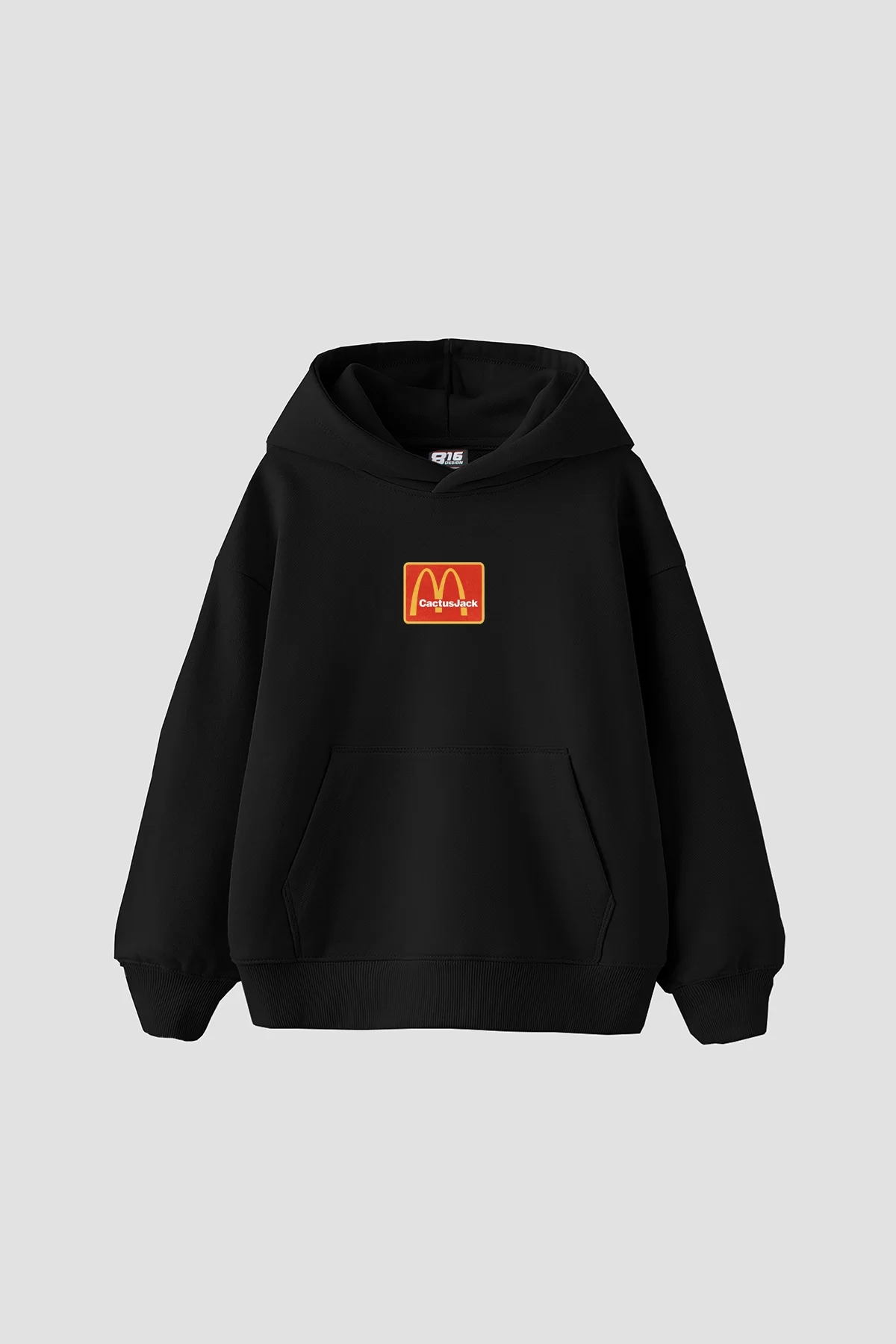 Mc. Cactus Jack Baskılı Oversize Unisex Premium Siyah Hoodie