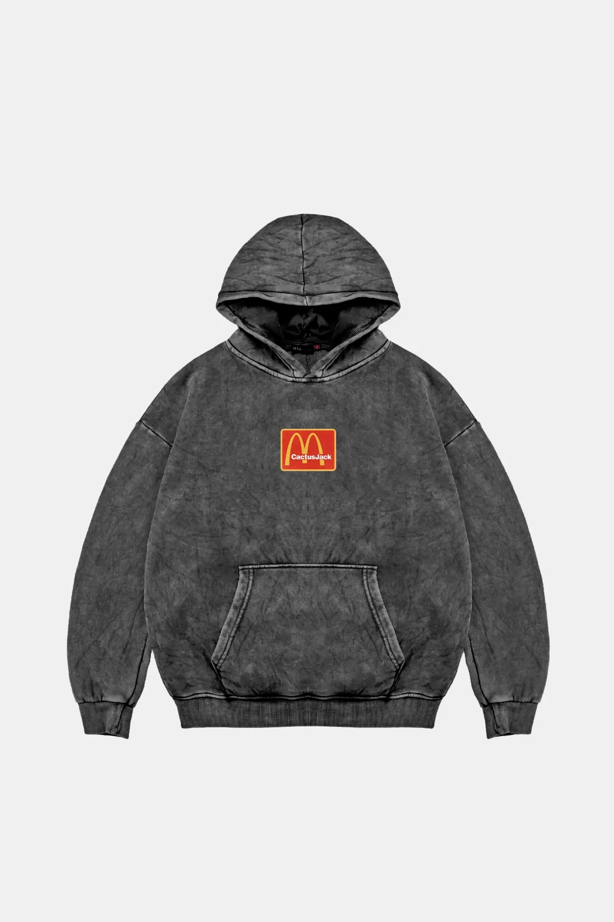 Mc. Cactus Jack Baskılı Oversize Unisex Premium Yıkamalı Siyah Hoodie