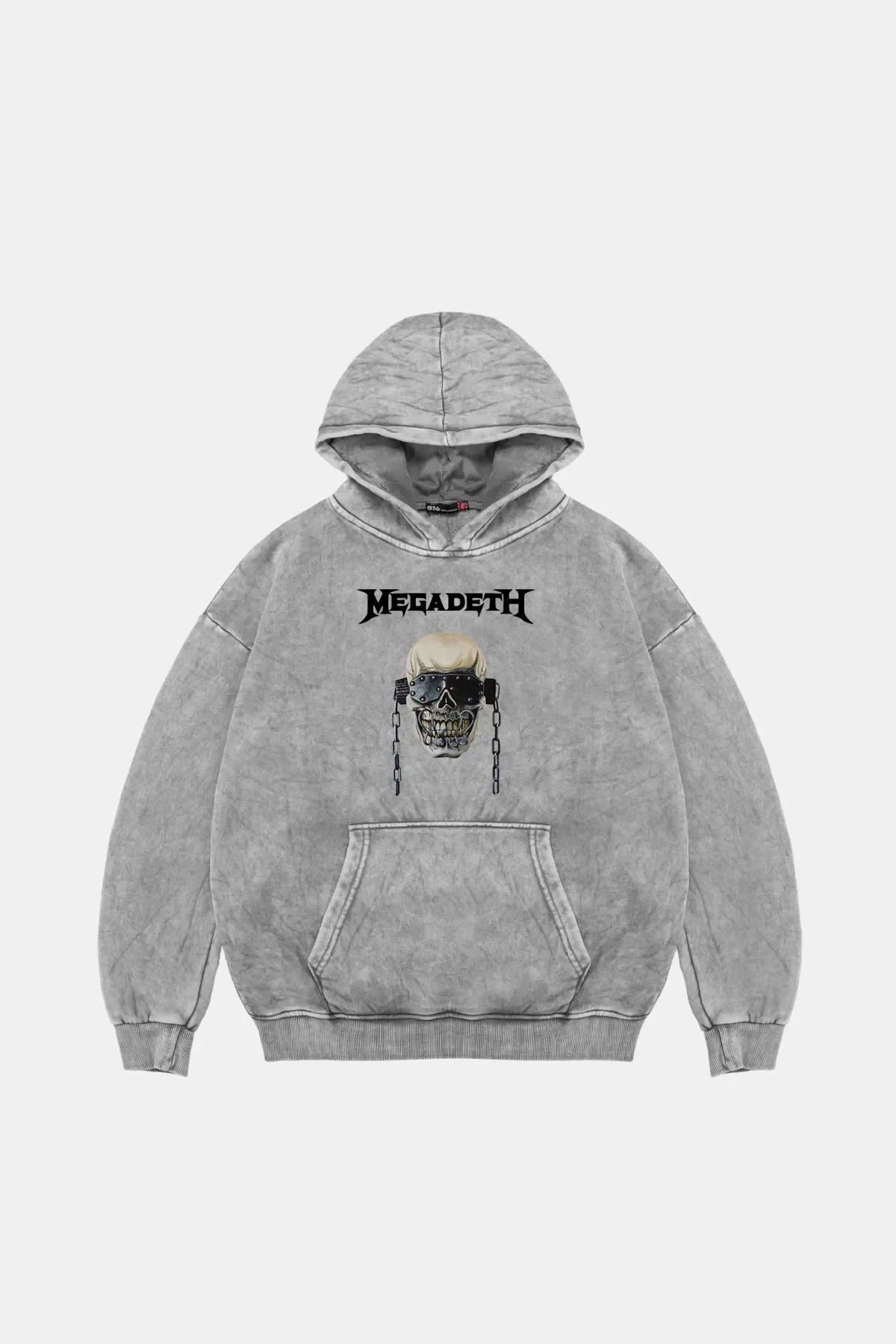 Megadeth Baskılı Oversize Unisex Yıkamalı Beyaz Hoodie