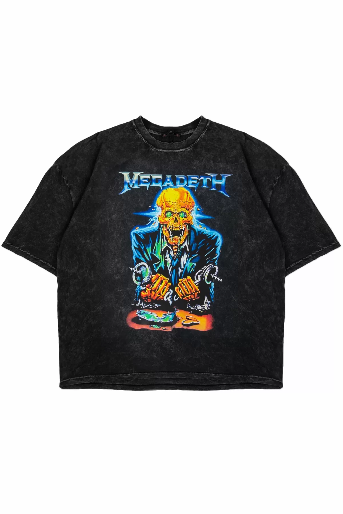 Megadeth Baskılı Yıkamalı Siyah Oversize Tshirt