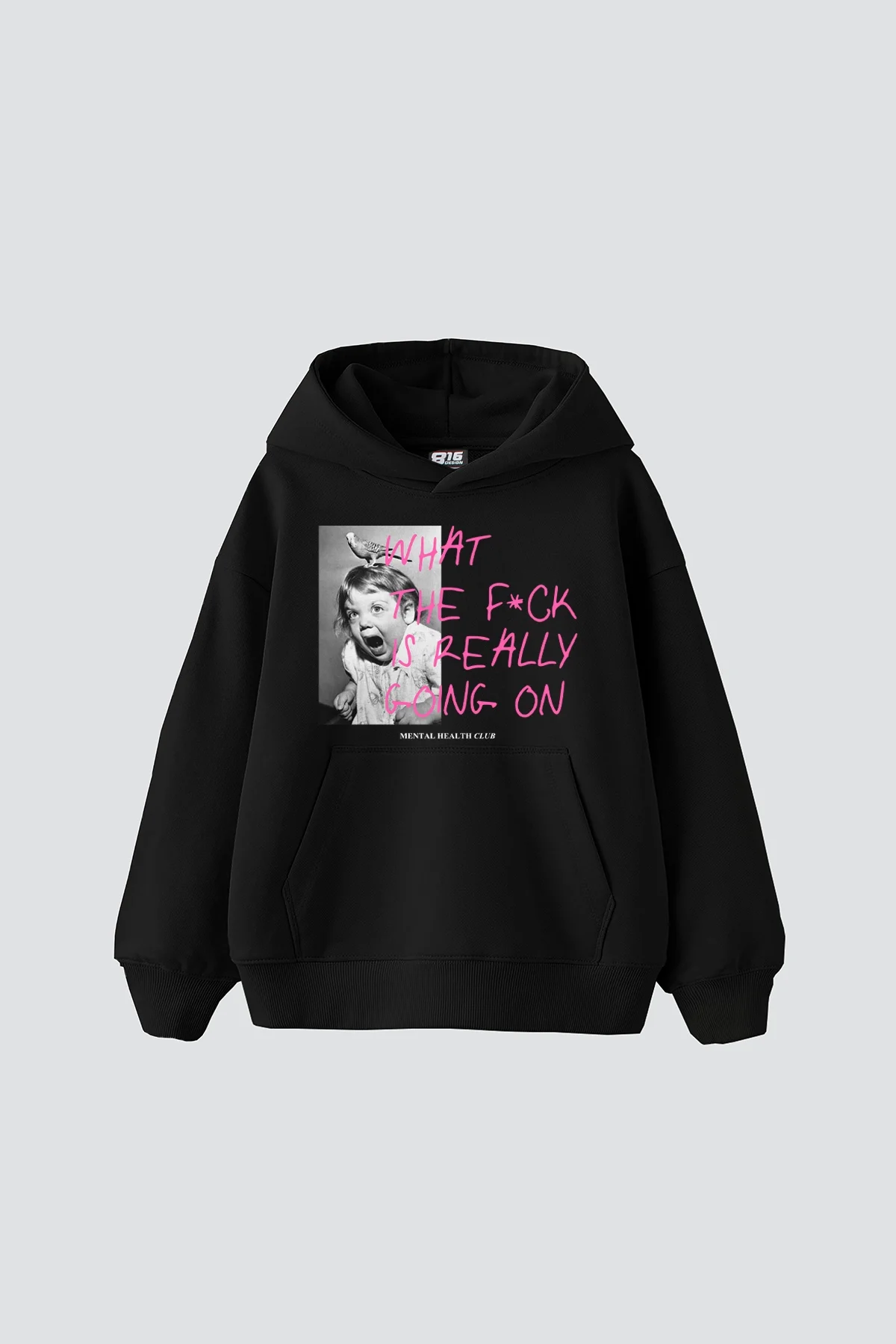 What The F*ck Baskılı Oversize Unisex Siyah Hoodie
