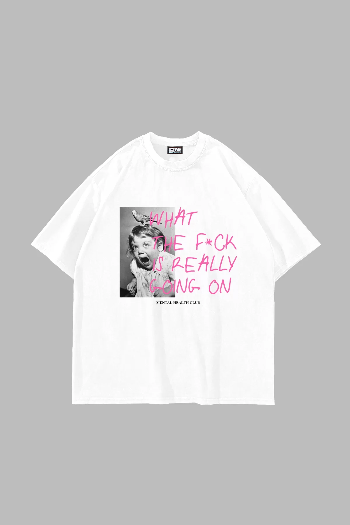 Mental Health Club Baskılı Oversize Unisex Beyaz Tshirt