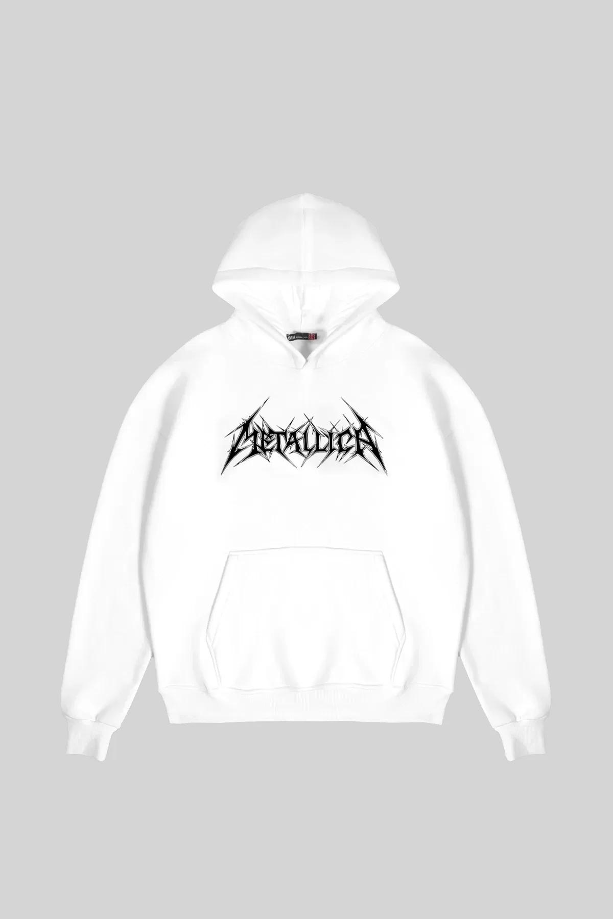 Metallica Logo Baskılı Oversize Unisex Beyaz Hoodie