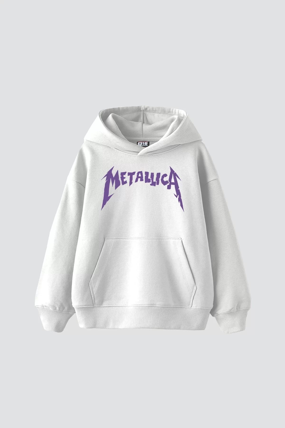 Metallica Mor Sırt Baskılı Beyaz Oversize Kapüşonlu Sweatshirt