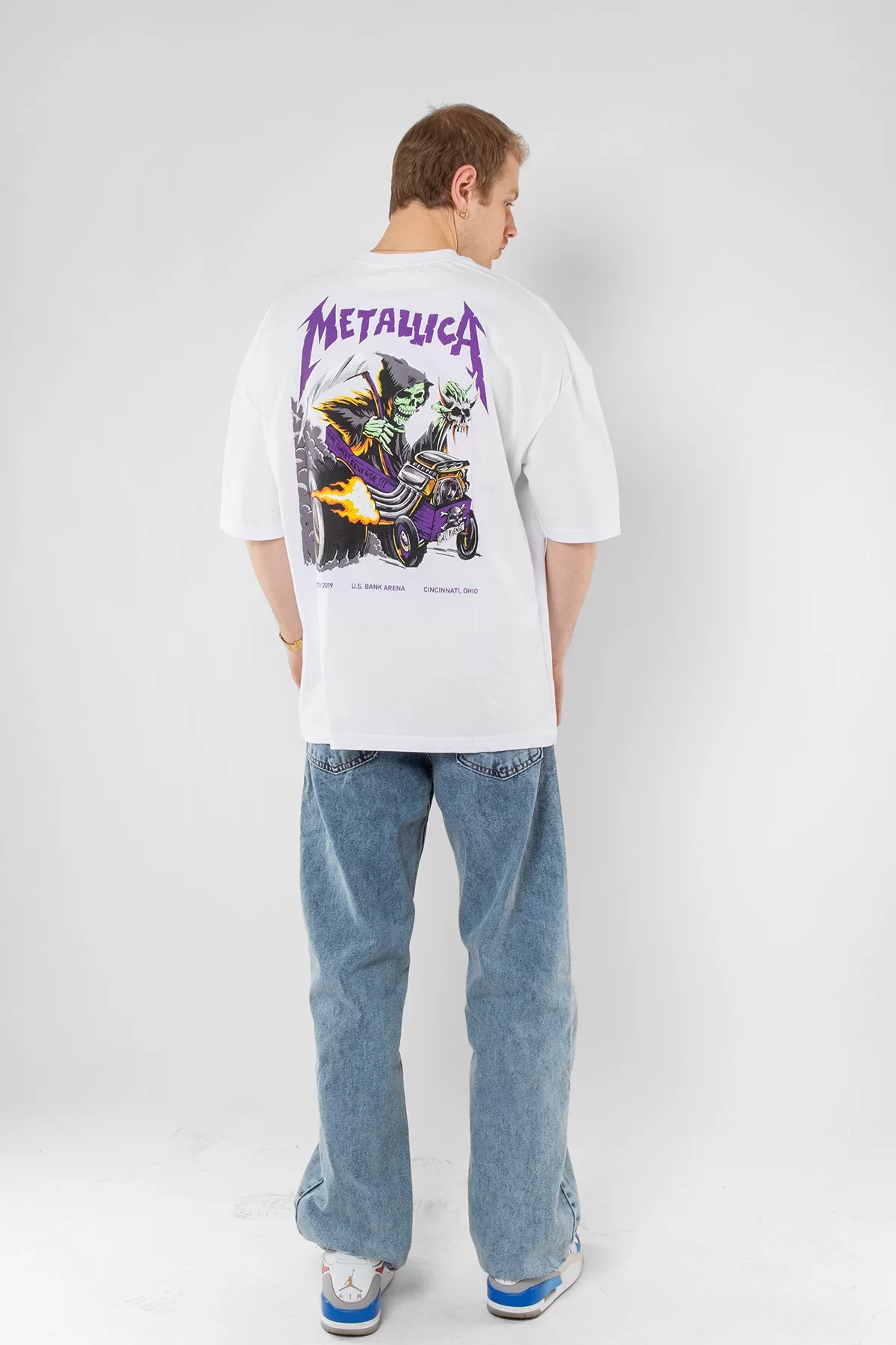 Metallica Mor Sırt Baskılı Unisex Oversize Beyaz Tshirt