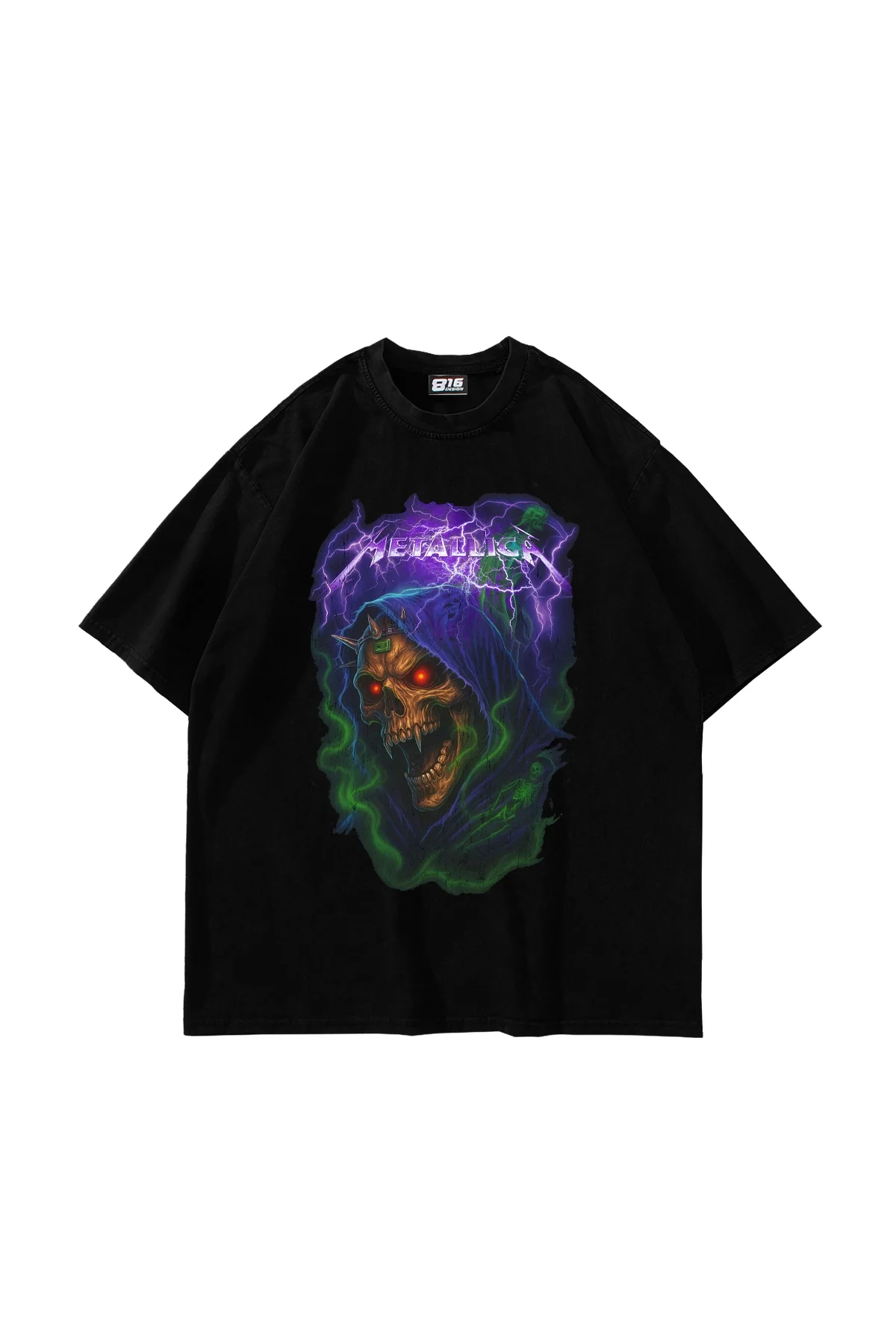 Metallica Purple Baskılı Oversize Unisex Siyah Tshirt