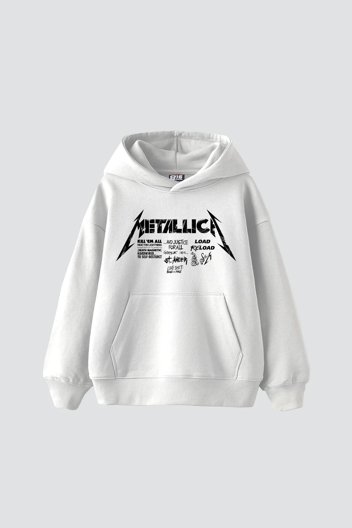 Metallica Road Reload Baskılı Oversize Unisex Beyaz Hoodie