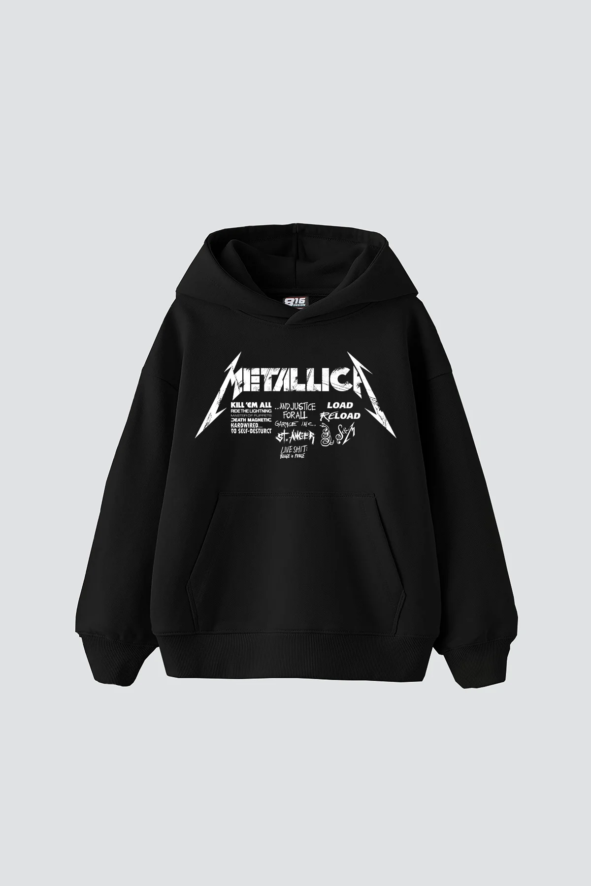 Metallica Road Reload Baskılı Oversize Unisex Siyah Hoodie
