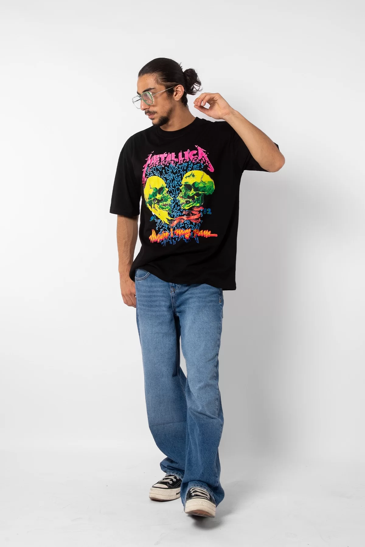 Metallica Skull Baskılı 24/1 Oversize Unisex Siyah Tshirt