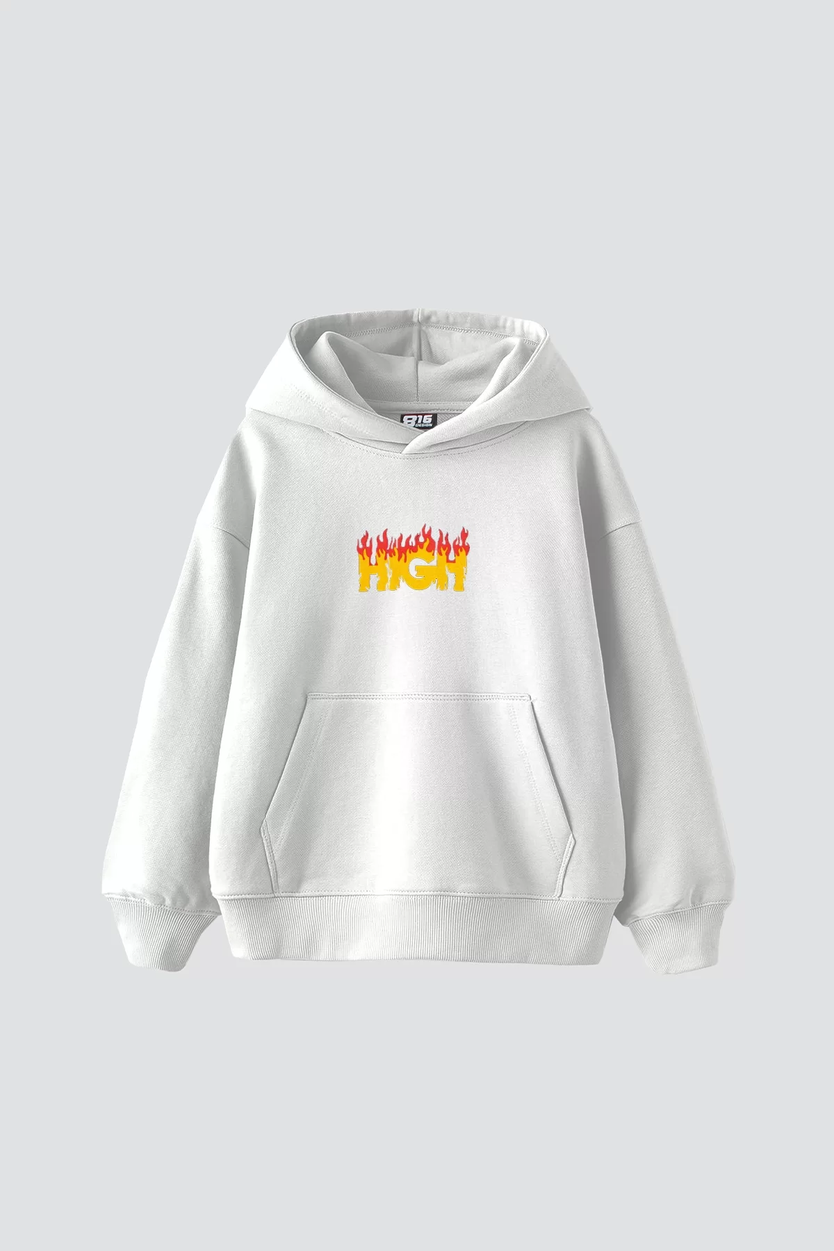 High Baskılı Oversize Unisex Premium Beyaz Hoodie