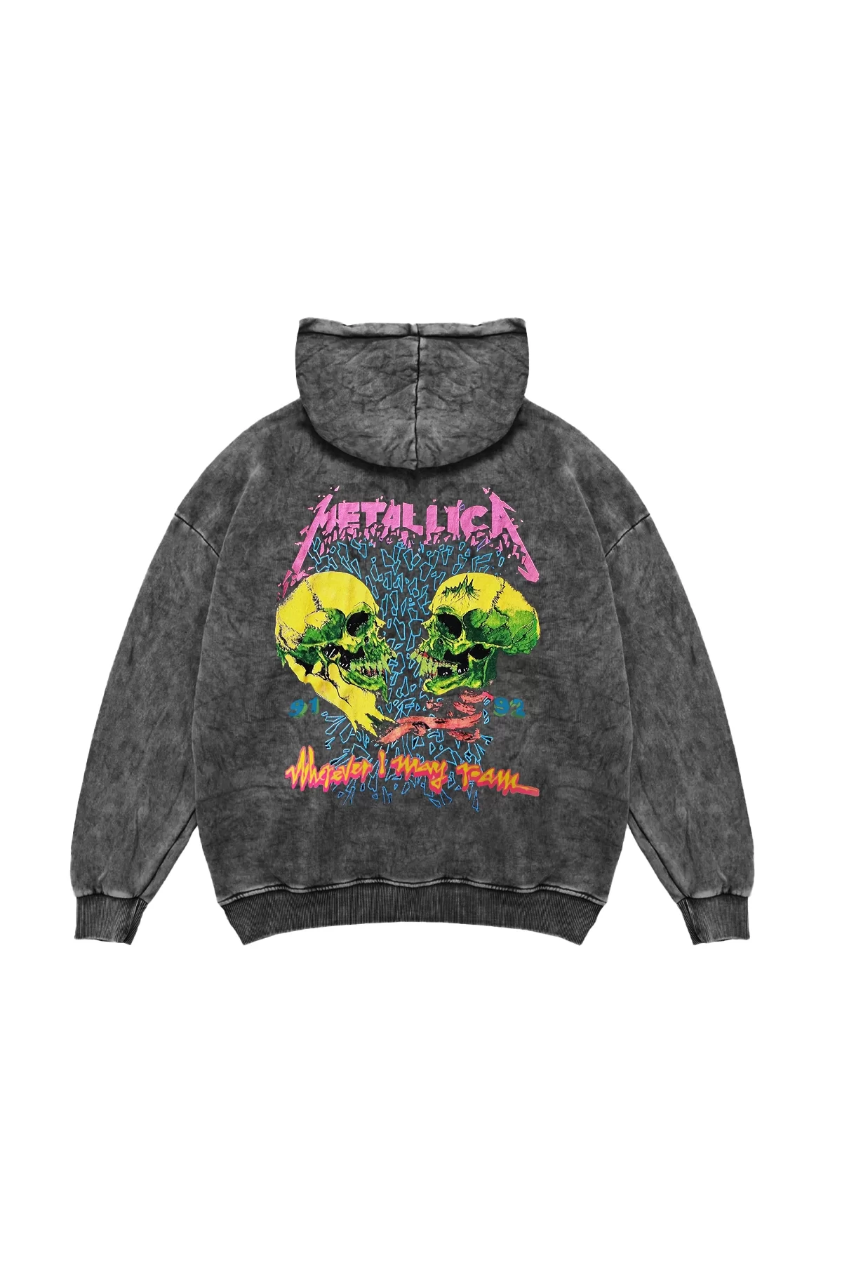 Metallica Skull Baskılı Oversize Unisex Premium Yıkamalı Siyah Hoodie